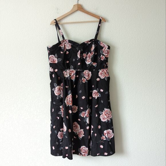 Torrid Womens Dress Sweetheart Neckline Black Roses Pink Adjustable Strap 20 - Picture 3 of 10